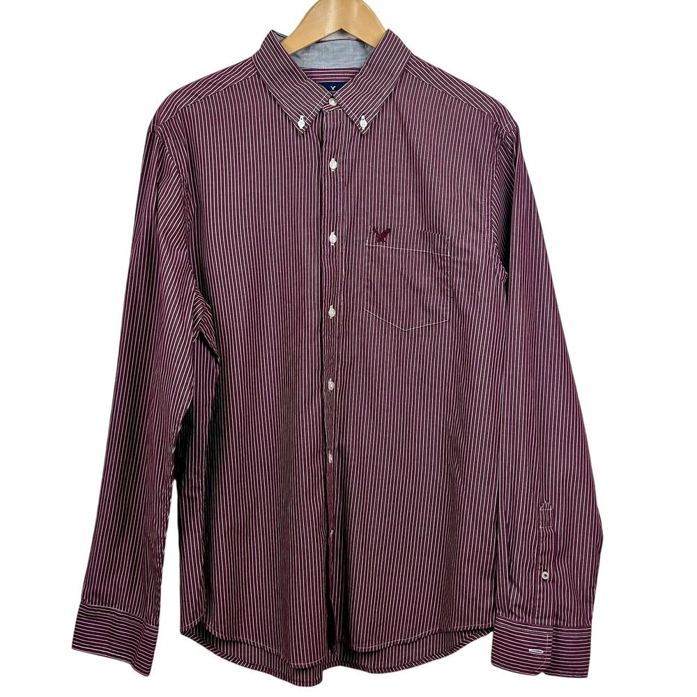 American Eagle Men’s Classic Fit Button Down Shirt Burgundy Sz Large